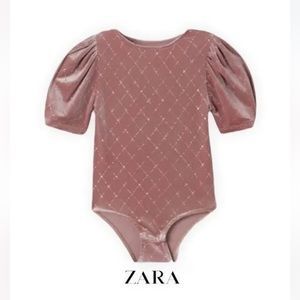 NWOT ZARA Dusty Rose Velour Leotard with Rhinestones size 8